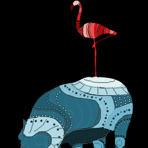 Hippo And Flamingo photo